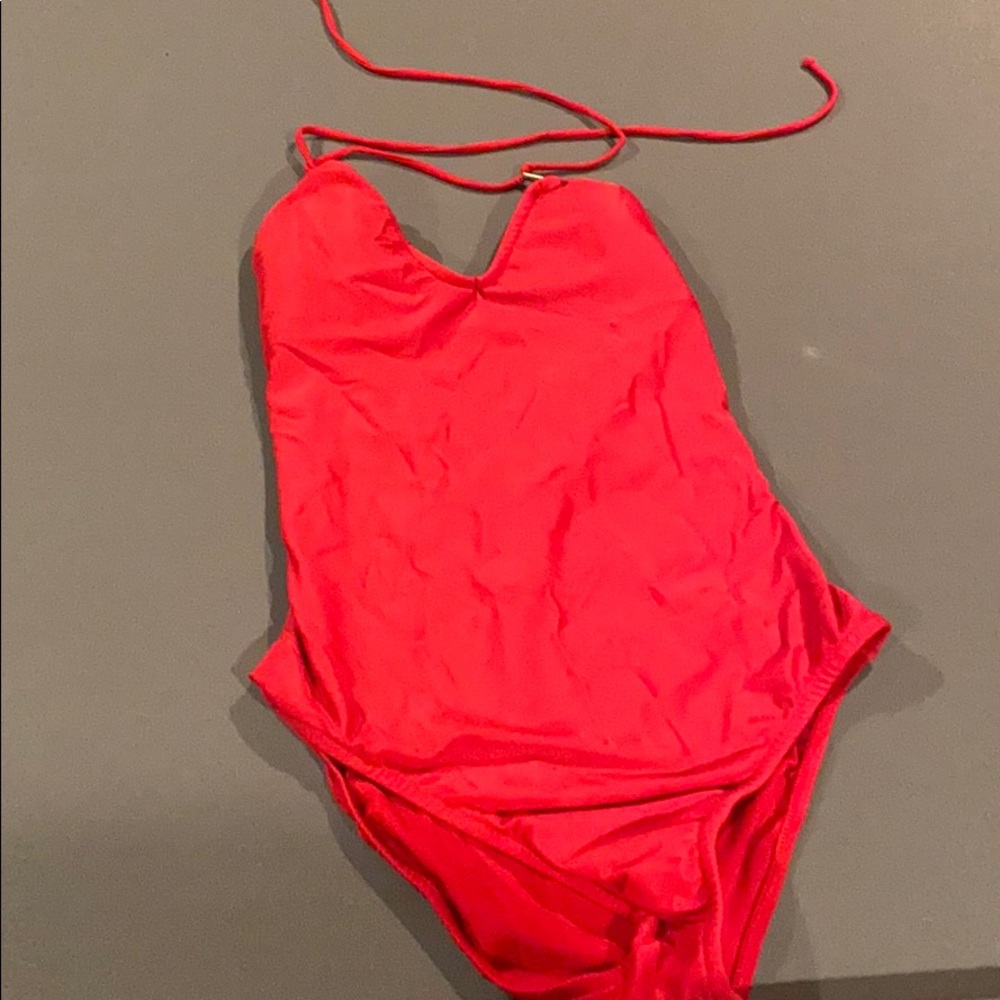 Red halter swimsuit